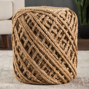 Jaipur Living Jaipur Living Hand Braided Jute Cylinder Pouf Coastal Bohemian Accent Seating POF100443