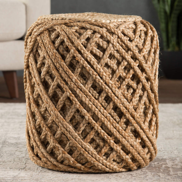 Jaipur Living Jaipur Living Hand Braided Jute Cylinder Pouf Coastal Bohemian Accent Seating POF100443