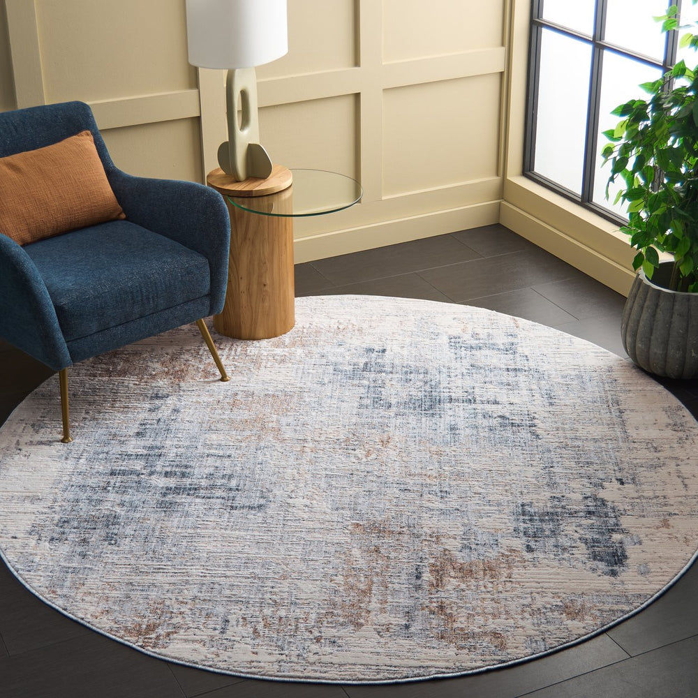 Safavieh Scarlett Modern Area Rug Runner - Stylish Power-loomed Design For Hallways - Durable & Chic Decor Blue ,Ivory Beige 64% Polyester  36% Cotton Sct412m-7r