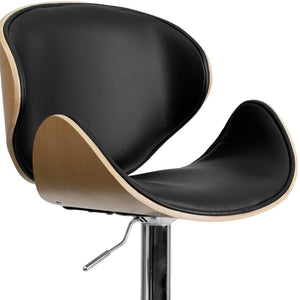 English Elm Farley Adjustable Height Bentwood Barstool with Curved Back, Black Vinyl Seat & 360° Swivel Design SD-2203-BEECH-GG