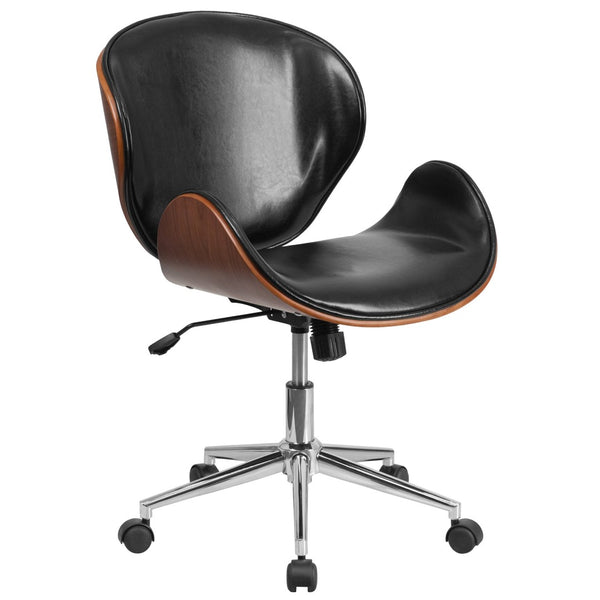 English Elm Tana Mid-Back Conference Chair with Walnut Frame, Ergonomic Design for Comfort & Professional Style Black LeatherSoft/Walnut Frame SD-SDM-2240-5-BK-GG