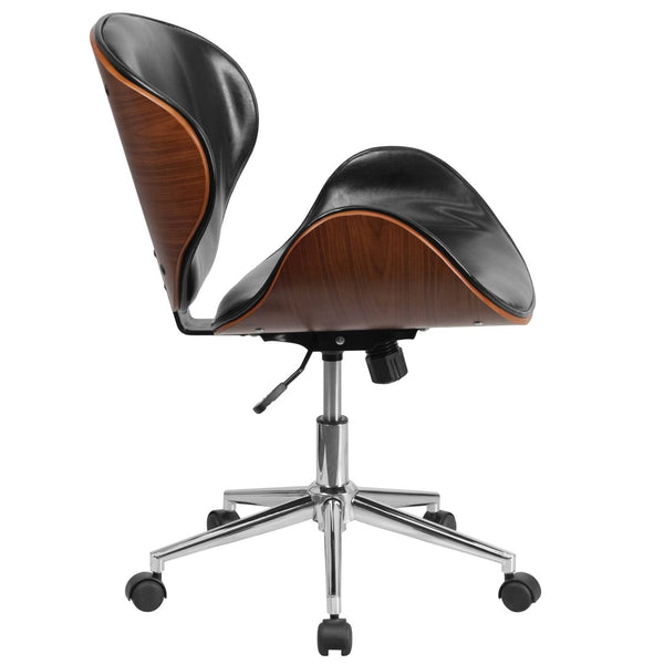 English Elm Tana Mid-Back Conference Chair with Walnut Frame, Ergonomic Design for Comfort & Professional Style Black LeatherSoft/Walnut Frame SD-SDM-2240-5-BK-GG