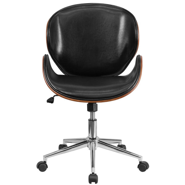 English Elm Tana Mid-Back Conference Chair with Walnut Frame, Ergonomic Design for Comfort & Professional Style Black LeatherSoft/Walnut Frame SD-SDM-2240-5-BK-GG