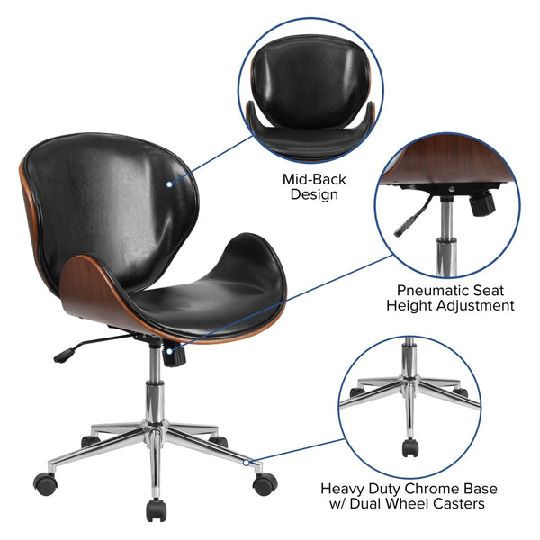 English Elm Tana Mid-Back Conference Chair with Walnut Frame, Ergonomic Design for Comfort & Professional Style Black LeatherSoft/Walnut Frame SD-SDM-2240-5-BK-GG