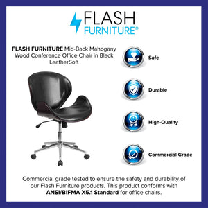 English Elm Tana Mid-Back Conference Chair with Walnut Frame, Ergonomic Design for Comfort & Professional Style Black LeatherSoft/Mahogany Frame SD-SDM-2240-5-MAH-BK-GG