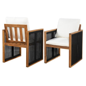 English Elm 5 Piece Acacia Wood Outdoor Dining Set with Woven Rope Chairs and Cushions for Patio Cream, Teak + Black SD100006AAB