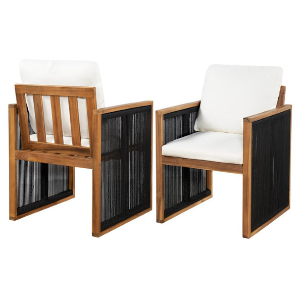 English Elm 5 Piece Acacia Wood Outdoor Dining Set with Woven Rope Chairs and Cushions for Patio Cream, Teak + Black SD100006AAB