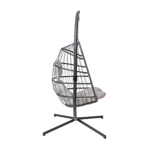 English Elm Cleo Patio Hanging Egg Chair - Boho Wicker Hammock with Plush Cushions & Sturdy C-Style Stand Gray SDA-AD608001-GY-GG