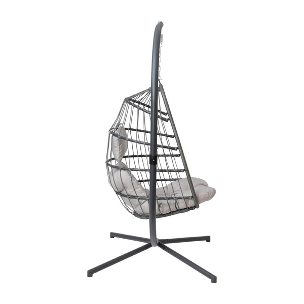 English Elm Cleo Patio Hanging Egg Chair - Boho Wicker Hammock with Plush Cushions & Sturdy C-Style Stand Gray SDA-AD608001-GY-GG