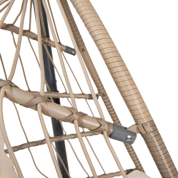 English Elm Cleo Patio Hanging Egg Chair - Boho Wicker Hammock with Plush Cushions & Sturdy C-Style Stand Natural SDA-AD608001-NAT-GG