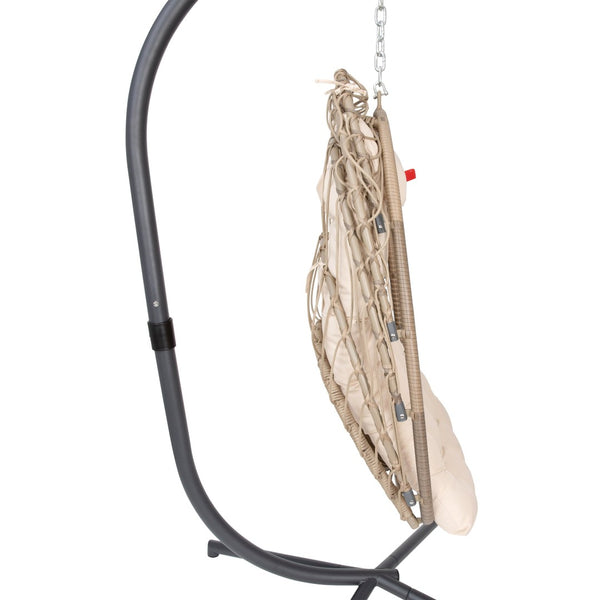 English Elm Cleo Patio Hanging Egg Chair - Boho Wicker Hammock with Plush Cushions & Sturdy C-Style Stand Natural SDA-AD608001-NAT-GG