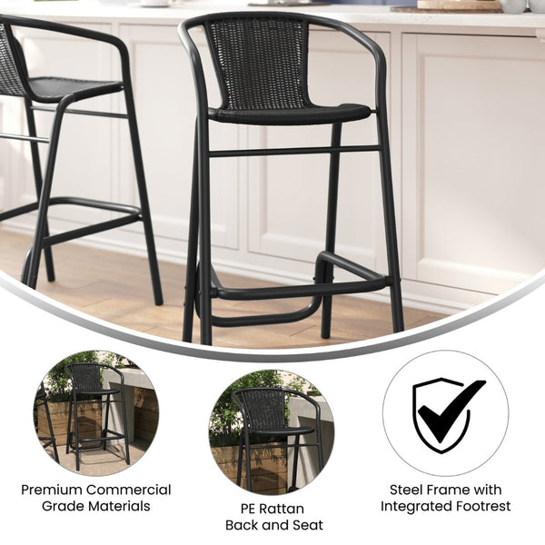 English Elm Lila Commercial Grade Indoor-Outdoor Barstool with Durable Aluminum Frame for Restaurants & Patios Black SDA-AD632032R-BK-GG
