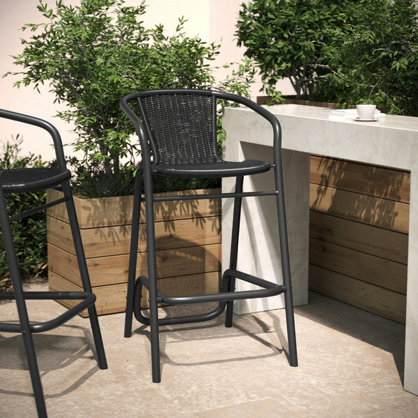 English Elm Lila Commercial Grade Indoor-Outdoor Barstool with Durable Aluminum Frame for Restaurants & Patios Black SDA-AD632032R-BK-GG