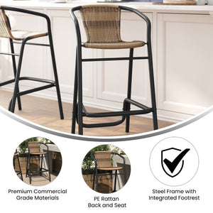 English Elm Lila Commercial Grade Indoor-Outdoor Barstool with Durable Aluminum Frame for Restaurants & Patios Medium Brown SDA-AD632032R-DK-BN-GG