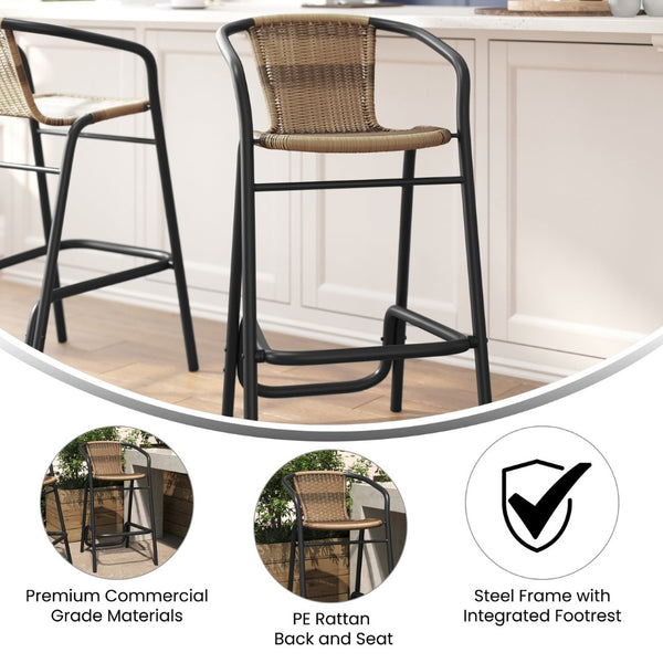 English Elm Lila Commercial Grade Indoor-Outdoor Barstool with Durable Aluminum Frame for Restaurants & Patios Medium Brown SDA-AD632032R-DK-BN-GG