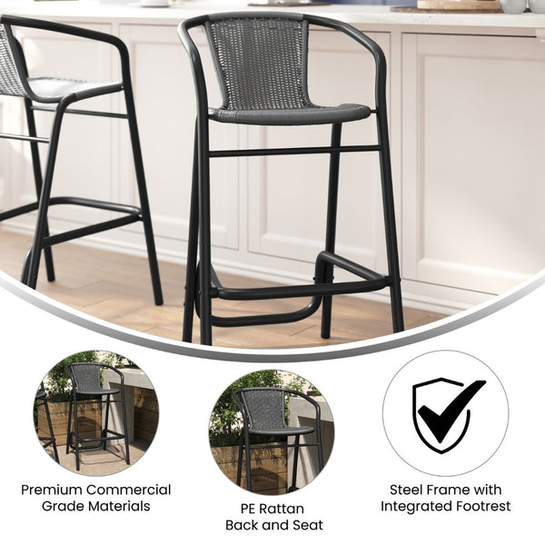 English Elm Lila Commercial Grade Indoor-Outdoor Barstool with Durable Aluminum Frame for Restaurants & Patios Gray SDA-AD632032R-GY-GG