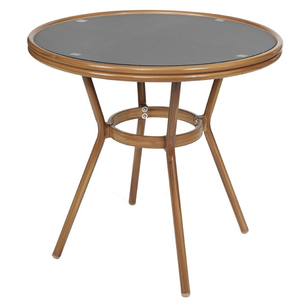 English Elm Marseille Bistro Table – Commercial-Grade Indoor/Outdoor Charm with Durable Glass Top & Aluminum Frame Black Textilene/Natural Frame 31.5" Round SDA-AD641011-80-BK-NAT-GG