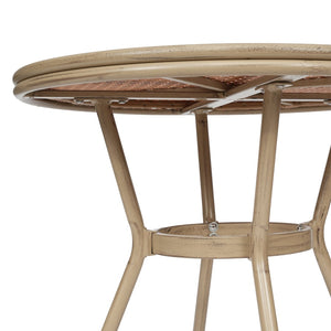 English Elm Lourdes Indoor/Outdoor Bistro Set - 31.5" Round Table with Glass Top & 2 Stackable Chairs for Dining Natural & White Rattan/Light Natural Frame SDA-AD641012-80-2001-F-NATWH-LTNAT-GG