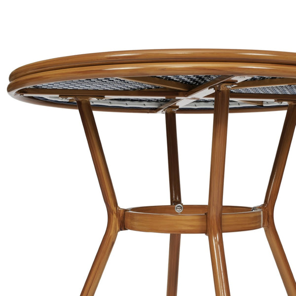 English Elm Bordeaux Indoor/Outdoor Bistro Set - Commercial-Grade 31.5" Table with 2 Stackable Chairs for Dining Navy & White Rattan/Natural Frame SDA-AD641012-80-2001-NVYWH-NAT-GG