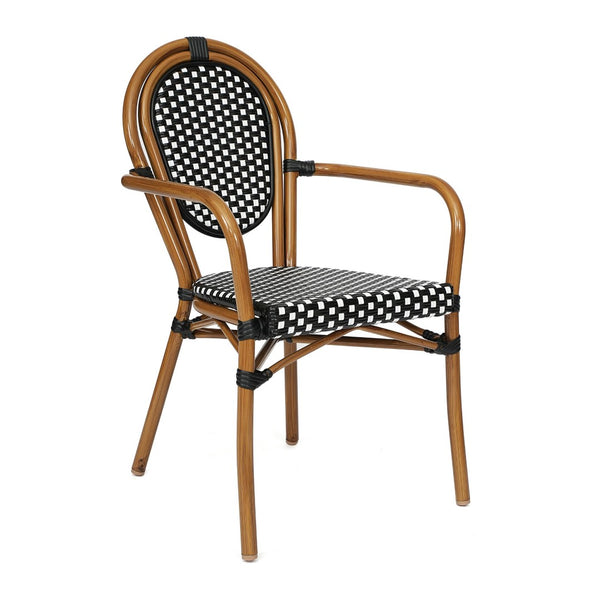 English Elm Lourdes Indoor/Outdoor Bistro Set: Stylish 31.5" Table with Durable Stackable Chairs for Cafés & Patios SDA-AD641012-80-2002A-BKWH-NAT-GG