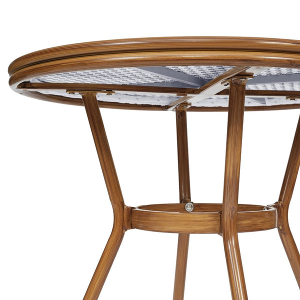 English Elm Lourdes Indoor/Outdoor Bistro Set - Durable 31.5" Glass Table with 4 Stackable Chairs for Dining White & Gray Rattan/Natural Frame SDA-AD641012-80-4001-F-WHGY-NAT-GG