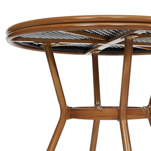 English Elm Lourdes Indoor/Outdoor Bistro Set: 31.5" Glass Table & 4 Stackable Chairs for Commercial Use SDA-AD641012-80-4002A-BKWH-NAT-GG