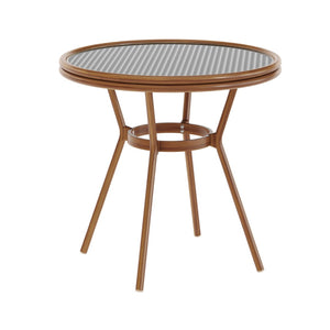 English Elm Lourdes Indoor/Outdoor Bistro Table - Stylish PE Rattan, Tempered Glass Top, Durable Aluminum Frame Black & White Rattan/Natural Frame 31.5" Round SDA-AD641012-80-BKWH-NAT-GG