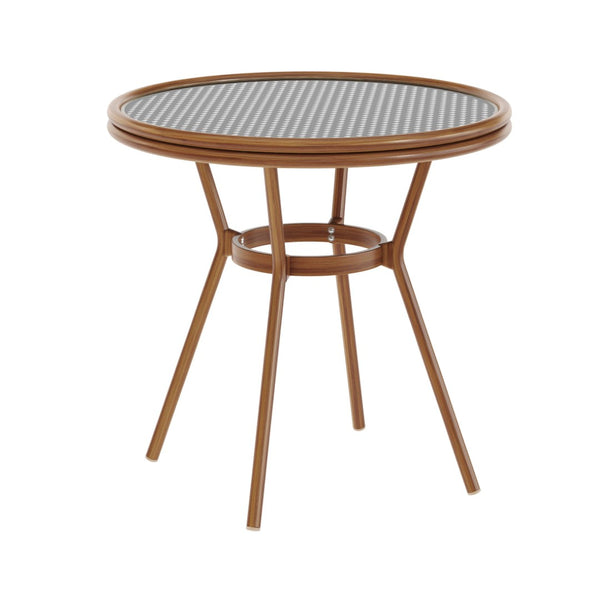 English Elm Lourdes Indoor/Outdoor Bistro Table - Stylish PE Rattan, Tempered Glass Top, Durable Aluminum Frame Black & White Rattan/Natural Frame 31.5" Round SDA-AD641012-80-BKWH-NAT-GG