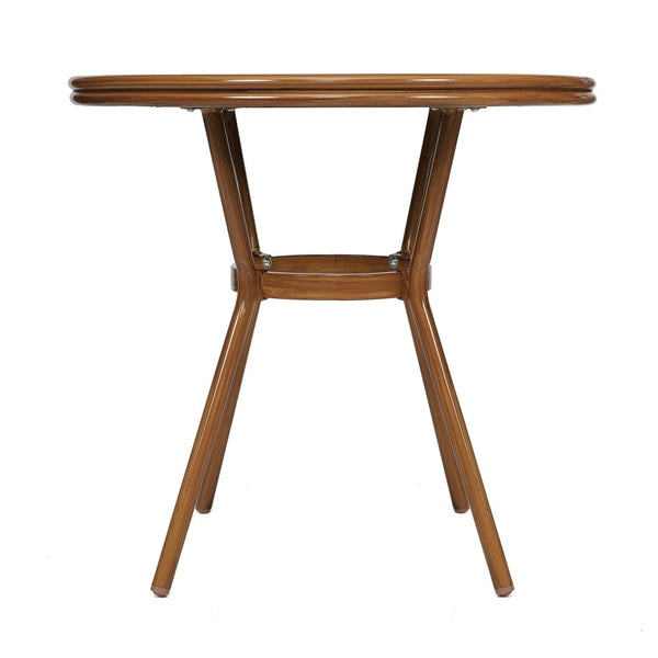 English Elm Lourdes Indoor/Outdoor Bistro Table - Stylish PE Rattan, Tempered Glass Top, Durable Aluminum Frame Black & White Rattan/Natural Frame 31.5" Round SDA-AD641012-80-BKWH-NAT-GG