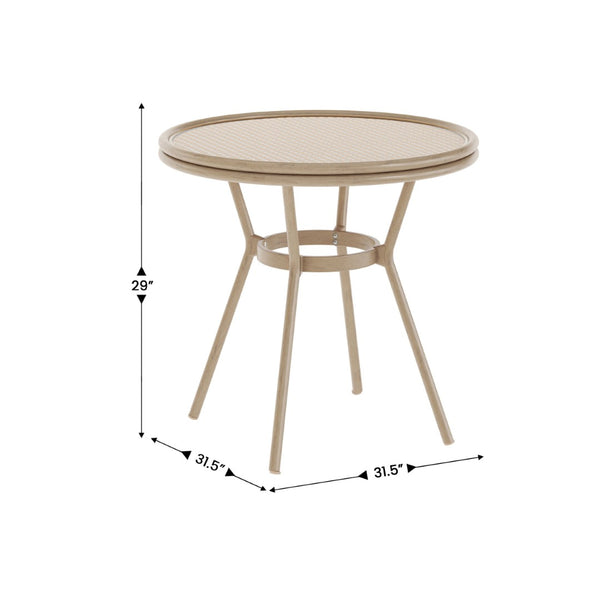 English Elm Lourdes Indoor/Outdoor Bistro Table - Stylish PE Rattan, Tempered Glass Top, Durable Aluminum Frame Natural & White Rattan/Light Natural Frame 31.5" Round SDA-AD641012-80-NATWH-LTNAT-GG