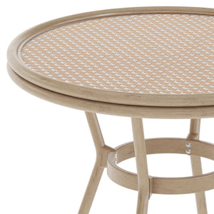 English Elm Lourdes Indoor/Outdoor Bistro Table - Stylish PE Rattan, Tempered Glass Top, Durable Aluminum Frame Natural & White Rattan/Light Natural Frame 31.5" Round SDA-AD641012-80-NATWH-LTNAT-GG