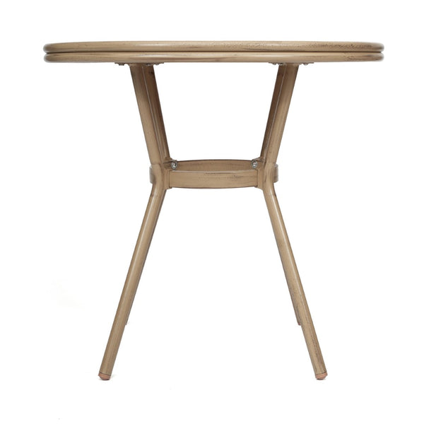 English Elm Lourdes Indoor/Outdoor Bistro Table - Stylish PE Rattan, Tempered Glass Top, Durable Aluminum Frame Natural & White Rattan/Light Natural Frame 31.5" Round SDA-AD641012-80-NATWH-LTNAT-GG