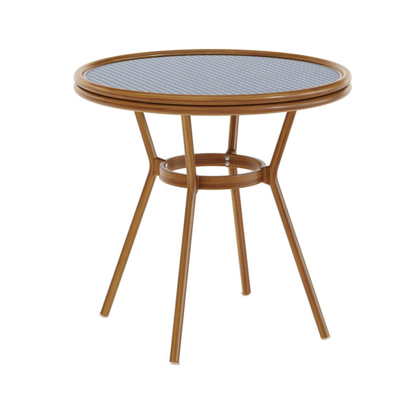 English Elm Lourdes Indoor/Outdoor Bistro Table - Stylish PE Rattan, Tempered Glass Top, Durable Aluminum Frame Navy & White Rattan/Natural Frame 31.5" Round SDA-AD641012-80-NVYWH-NAT-GG