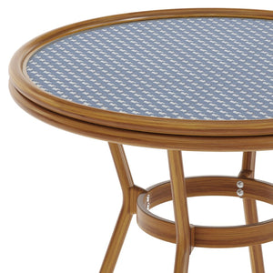 English Elm Lourdes Indoor/Outdoor Bistro Table - Stylish PE Rattan, Tempered Glass Top, Durable Aluminum Frame Navy & White Rattan/Natural Frame 31.5" Round SDA-AD641012-80-NVYWH-NAT-GG