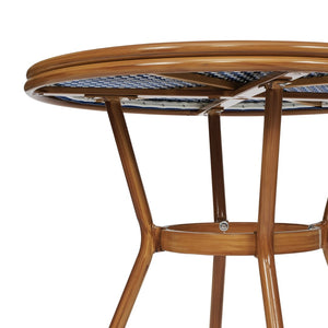 English Elm Lourdes Indoor/Outdoor Bistro Table - Stylish PE Rattan, Tempered Glass Top, Durable Aluminum Frame Navy & White Rattan/Natural Frame 31.5" Round SDA-AD641012-80-NVYWH-NAT-GG