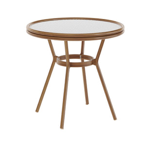 English Elm Lourdes Indoor/Outdoor Bistro Table - Stylish PE Rattan, Tempered Glass Top, Durable Aluminum Frame White & Gray Rattan/Natural Frame 31.5" Round SDA-AD641012-80-WHGY-NAT-GG