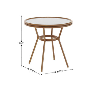 English Elm Lourdes Indoor/Outdoor Bistro Table - Stylish PE Rattan, Tempered Glass Top, Durable Aluminum Frame White & Gray Rattan/Natural Frame 31.5" Round SDA-AD641012-80-WHGY-NAT-GG