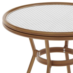 English Elm Lourdes Indoor/Outdoor Bistro Table - Stylish PE Rattan, Tempered Glass Top, Durable Aluminum Frame White & Gray Rattan/Natural Frame 31.5" Round SDA-AD641012-80-WHGY-NAT-GG