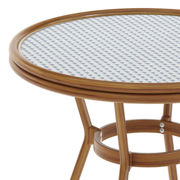 English Elm Lourdes Indoor/Outdoor Bistro Table - Stylish PE Rattan, Tempered Glass Top, Durable Aluminum Frame White & Navy Rattan/Natural Frame 31.5" Round SDA-AD641012-80-WHNVY-NAT-GG