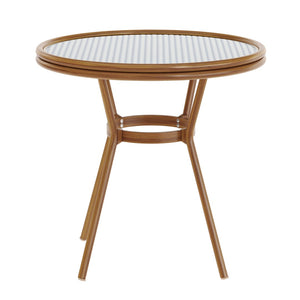English Elm Lourdes Indoor/Outdoor Bistro Table - Stylish PE Rattan, Tempered Glass Top, Durable Aluminum Frame White & Navy Rattan/Natural Frame 31.5" Round SDA-AD641012-80-WHNVY-NAT-GG