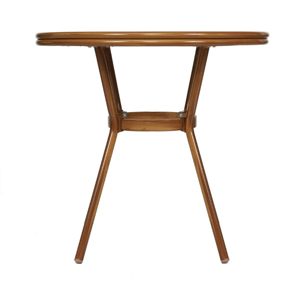 English Elm Lourdes Indoor/Outdoor Bistro Table - Stylish PE Rattan, Tempered Glass Top, Durable Aluminum Frame White & Navy Rattan/Natural Frame 31.5" Round SDA-AD641012-80-WHNVY-NAT-GG