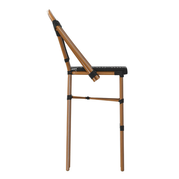 English Elm Bordeaux Stackable Bistro Barstool - 30" High, Commercial-Grade, Indoor/Outdoor Seating Solution Black & White/Natural Frame SDA-AD642001-BS-BKWH-NAT-GG