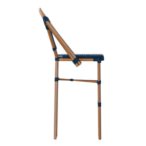 English Elm Bordeaux Stackable Bistro Barstool - 30" High, Commercial-Grade, Indoor/Outdoor Seating Solution Navy & White/Natural Frame SDA-AD642001-BS-NVYWH-NAT-GG