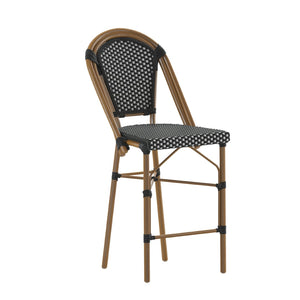 English Elm Bordeaux Stackable Bistro Counter Stool – Commercial-Grade Indoor/Outdoor Seating for Stylish Spaces Black & White/Natural Frame SDA-AD642001-CS-BKWH-NAT-GG