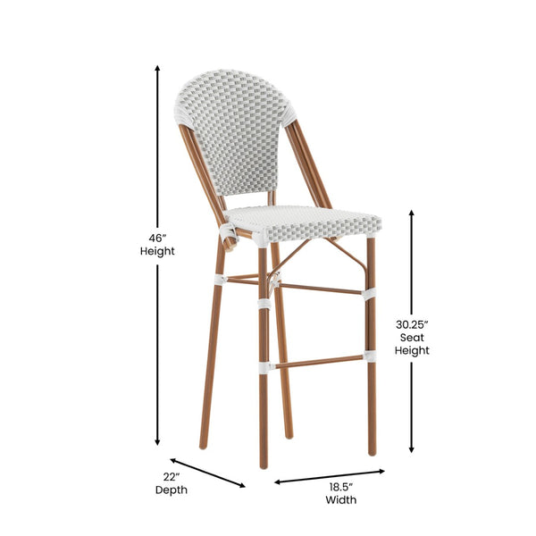 English Elm Lourdes Stackable Bistro Barstool – Durable Indoor/Outdoor Seating for Restaurants and Patios White & Gray/Natural Frame SDA-AD642001-F-BS-WHGY-NAT-GG