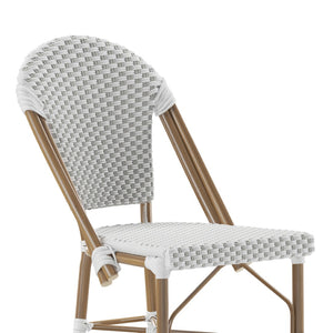 English Elm Lourdes Stackable Bistro Barstool – Durable Indoor/Outdoor Seating for Restaurants and Patios White & Gray/Natural Frame SDA-AD642001-F-BS-WHGY-NAT-GG