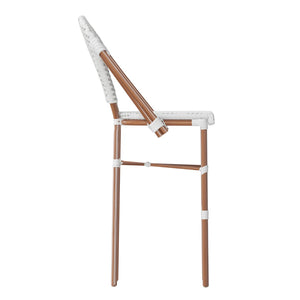 English Elm Lourdes Stackable Bistro Barstool – Durable Indoor/Outdoor Seating for Restaurants and Patios White & Gray/Natural Frame SDA-AD642001-F-BS-WHGY-NAT-GG