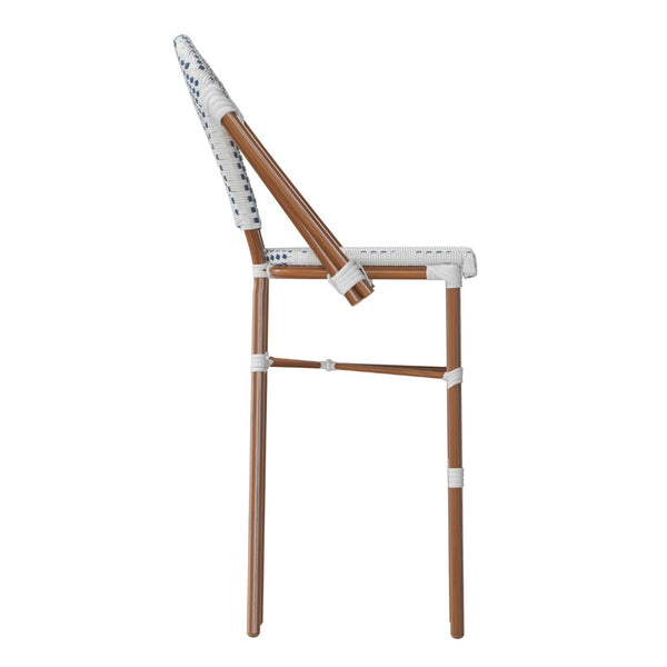 English Elm Lourdes Stackable Bistro Barstool – Durable Indoor/Outdoor Seating for Restaurants and Patios White & Navy/Natural Frame SDA-AD642001-F-BS-WHNVY-NAT-GG