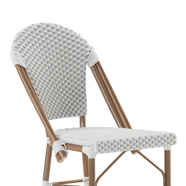 English Elm Lourdes Stackable Bistro Counter Stool - Elegant Indoor/Outdoor Seating, Commercial-Grade Comfort White & Gray/Natural Frame SDA-AD642001-F-CS-WHGY-NAT-GG