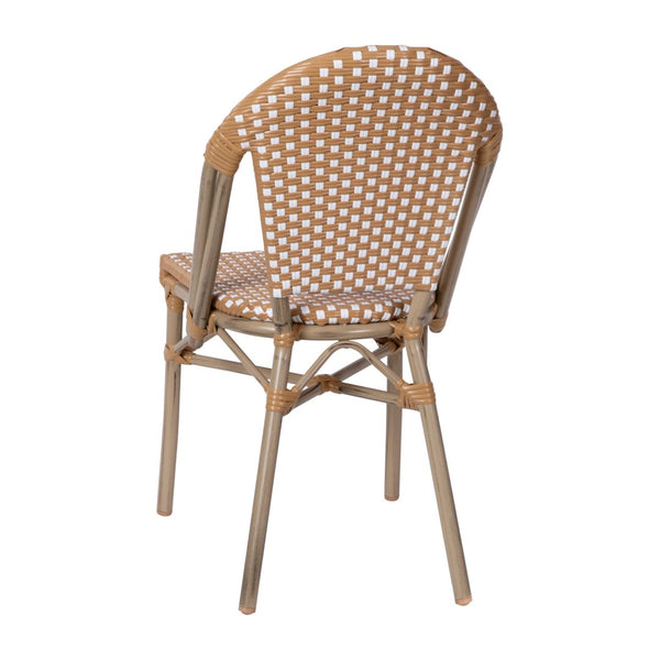 English Elm Lourdes Indoor/Outdoor Commercial Bistro Stacking Chair with Durable PE Rattan and Bamboo Print Frame Natural & White/Light Natural Frame SDA-AD642001-F-NATWH-LTNAT-GG